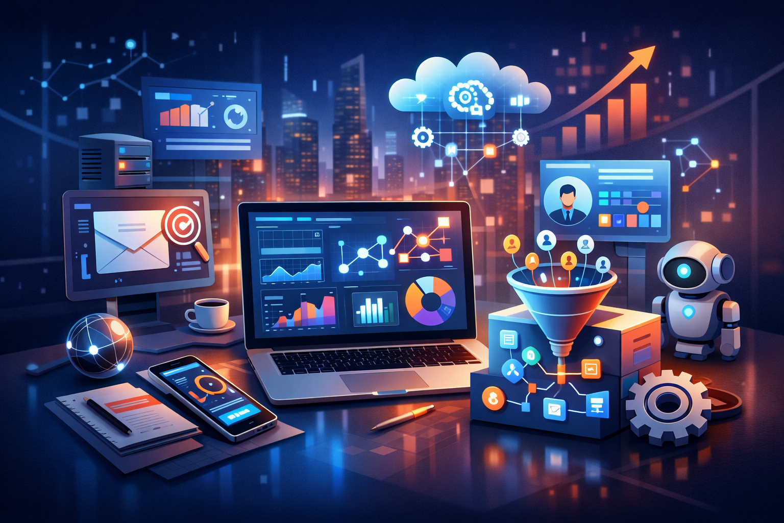 Collection of modern martech tools enabling B2B marketers to track intent, personalize campaigns, and improve lead generation