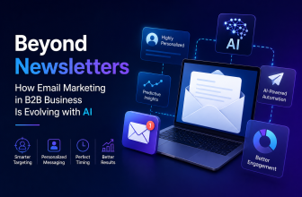 AI-powered email marketing in B2B business showing automated personalization, audience targeting, behavioral insights, and campaign optimization through artificial intelligence.