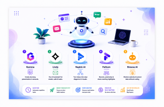 Illustration showcasing five underrated AI tools—Gamma, Lindy, Napkin AI, Fathom, and Browse AI—designed to improve productivity, automate workflows, and enhance business efficiency.