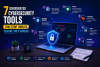 Illustration of modern cybersecurity tools featuring endpoint protection, threat detection, security monitoring, vulnerability management, penetration testing, and real-time cyber defense to stop threats before they spread.