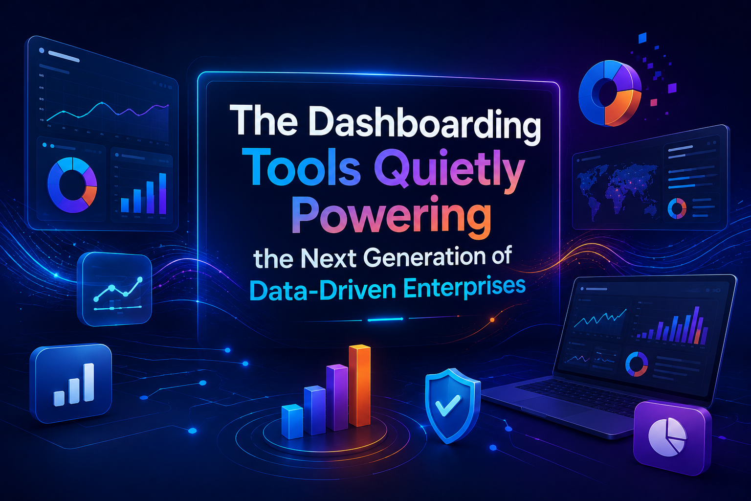 Dashboarding tools visualizing enterprise analytics and business intelligence.