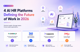 AI HR platforms showcasing TechWolf, 365Talents, Leapsome, and Fuel50 for skills-based workforce management.
